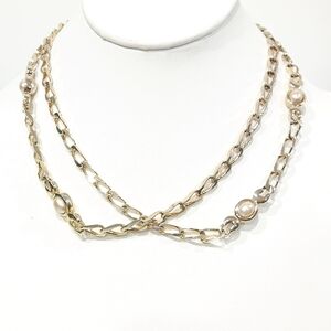 Vintage Dior Gold Faux White Pearl Long Chain Necklace Signed Chr. Dior Germany